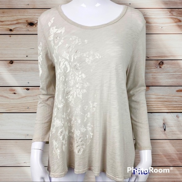 Anthropologie t.la over sized long sleeve crew tee with printed design sz Small - Picture 1 of 6